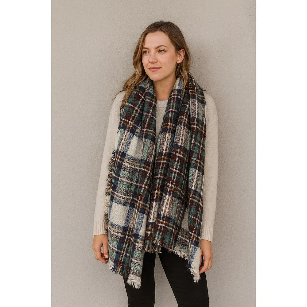 Oversized Blanket Scarf Plaid Tartan Shawl Wrap Women Winter Fall Fashion